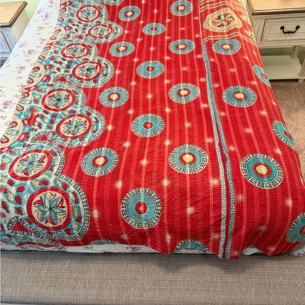 Karma Living Red and Blue Patterned Quilt